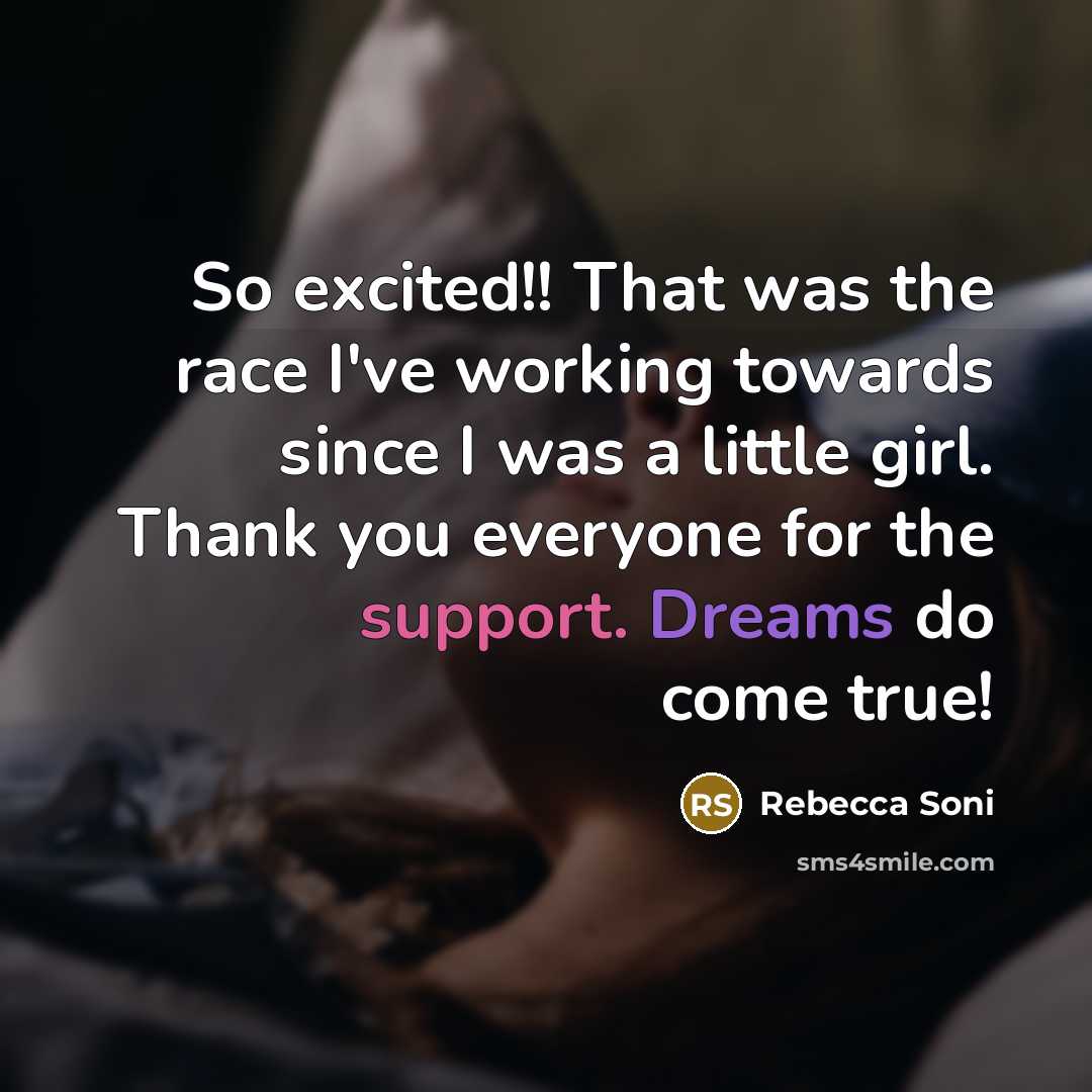 “So excited!! That was the race I've working towards since I was a little girl. Thank you everyone for the support. Dreams do come true!” quote by Rebecca Soni