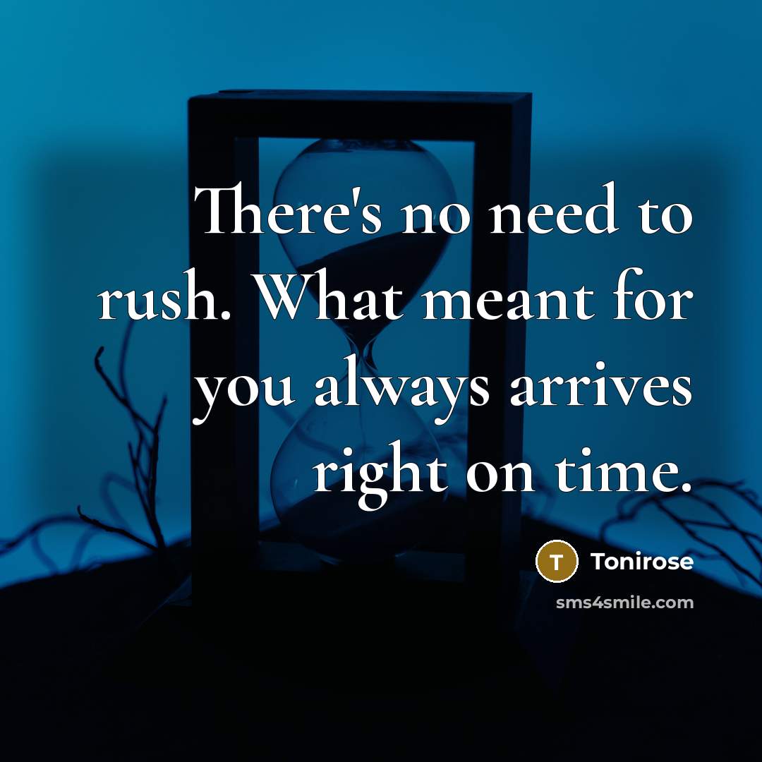 “There's no need to rush. What meant for you always arrives right on time.” quote by Tonirose