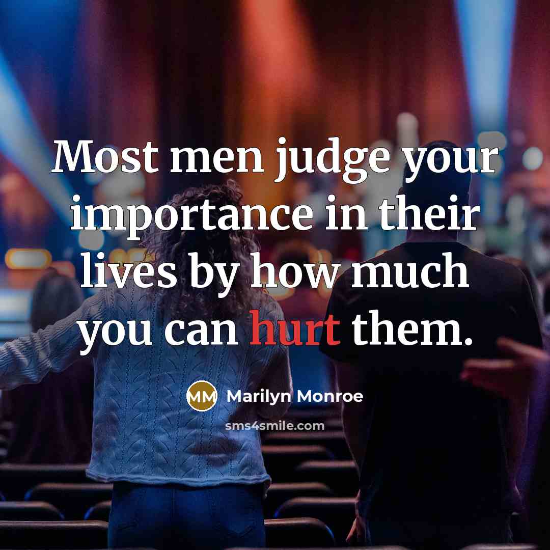 “Most men judge your importance in their lives by how much you can hurt them.” quote by Marilyn Monroe