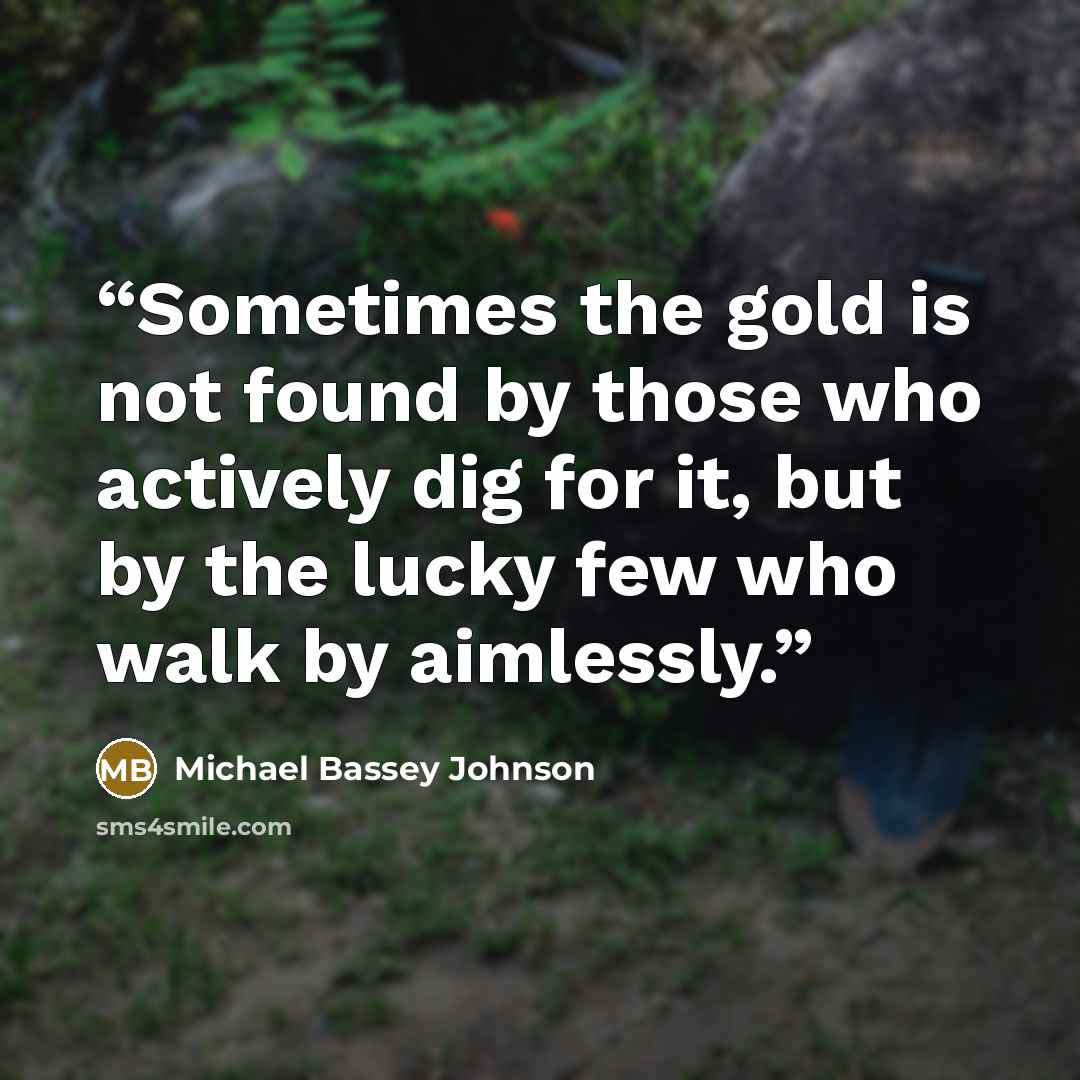 “Sometimes the gold is not found by those who actively dig for it, but by the lucky few who walk by aimlessly.” quote by Michael Bassey Johnson