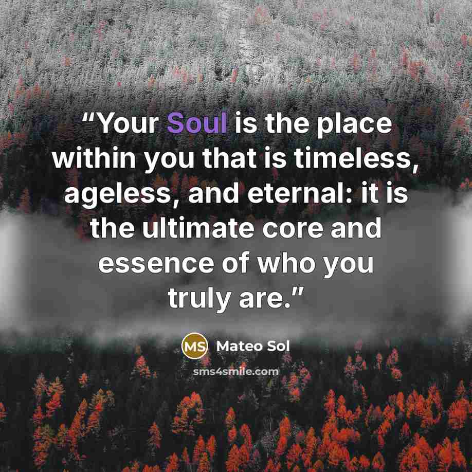 “Your Soul is the place within you that is timeless, ageless, and eternal: it is the ultimate core and essence of who you truly are.” quote by Mateo Sol