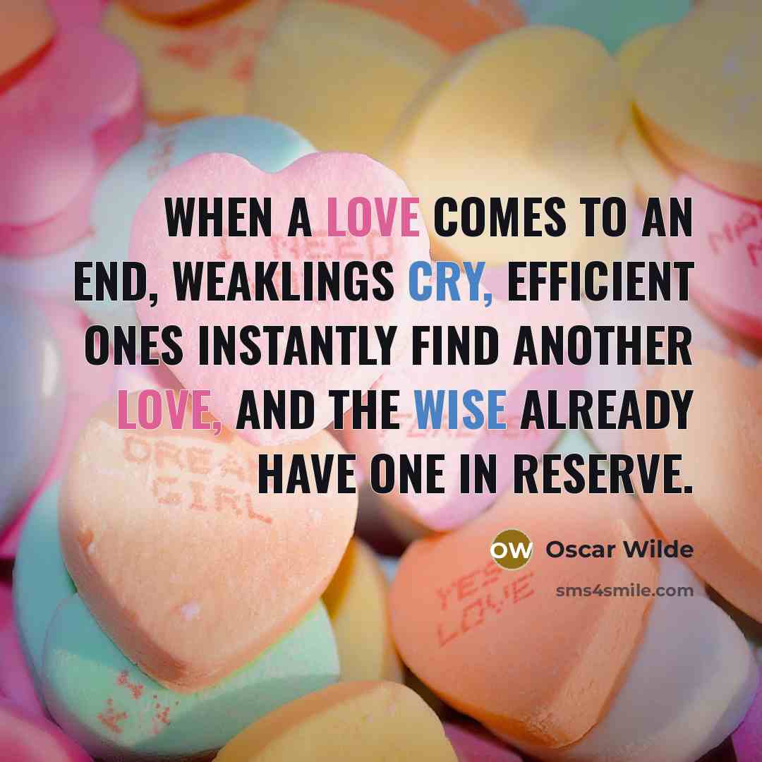 “When a love comes to an end, weaklings cry, efficient ones instantly find another love, and the wise already have one in reserve.” quote by Oscar Wilde