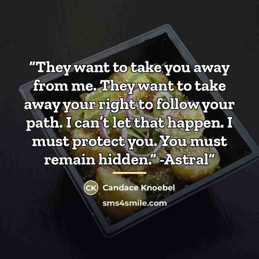 “They want to take you away from me. They want to take away your right to follow your path. I can’t let that happen. I must protect you. You must remain hidden.” -Astral” quote by Candace Knoebel