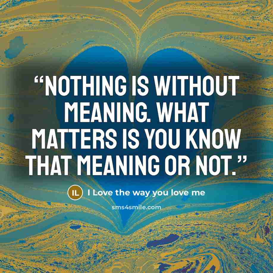 “Nothing is without meaning. What matters is you know that meaning or not.” quote by I Love the way you love me