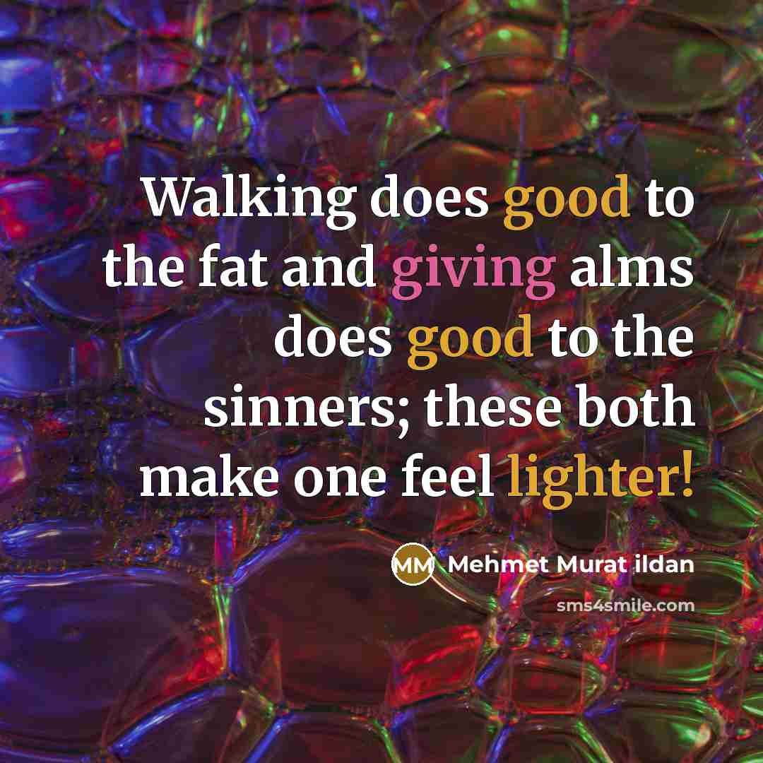 “Walking does good to the fat and giving alms does good to the sinners; these both make one feel lighter!” quote by Mehmet Murat Ildan