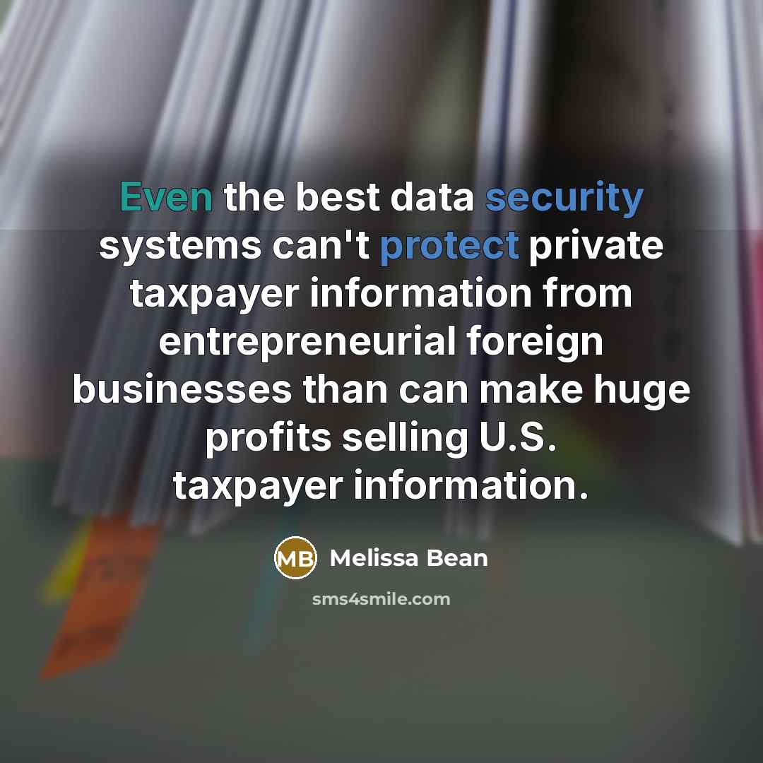 “Even the best data security systems can't protect private taxpayer information from entrepreneurial foreign businesses than can make huge profits selling U.S. taxpayer information.” quote by Melissa Bean