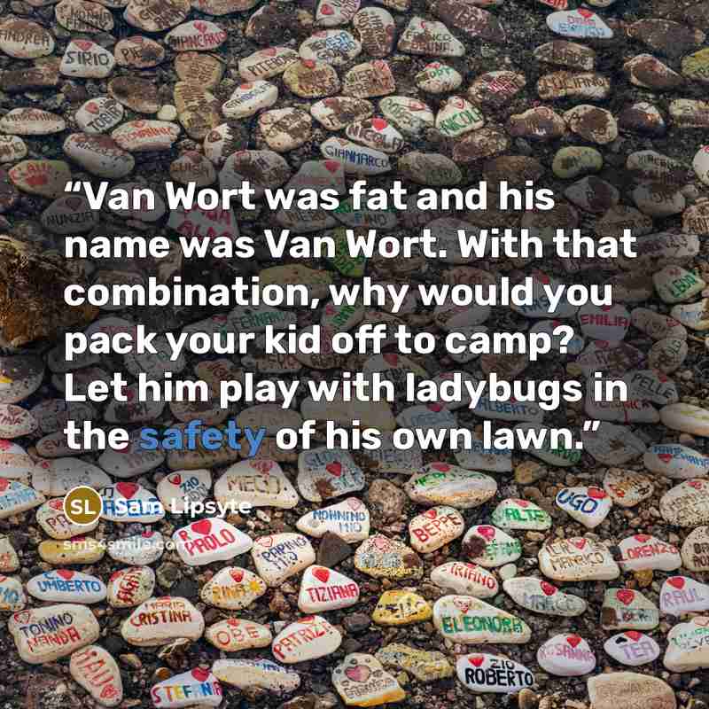 “Van Wort was fat and his name was Van Wort. With that combination, why would you pack your kid off to camp? Let him play with ladybugs in the safety of his own lawn.” quote by Sam Lipsyte