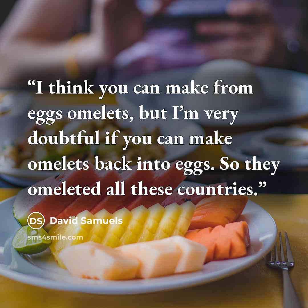 “I think you can make from eggs omelets, but I’m very doubtful if you can make omelets back into eggs. So they omeleted all these countries.” quote by David Samuels