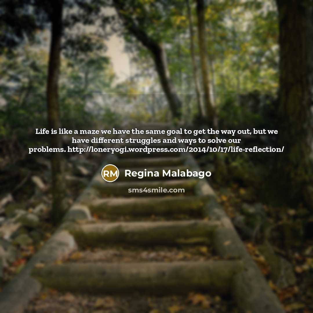 “Life is like a maze we have the same goal to get the way out, but we have different struggles and ways to solve our problems. http://loneryogi.wordpress.com/2014/10/17/life-reflection/” quote by Regina Malabago