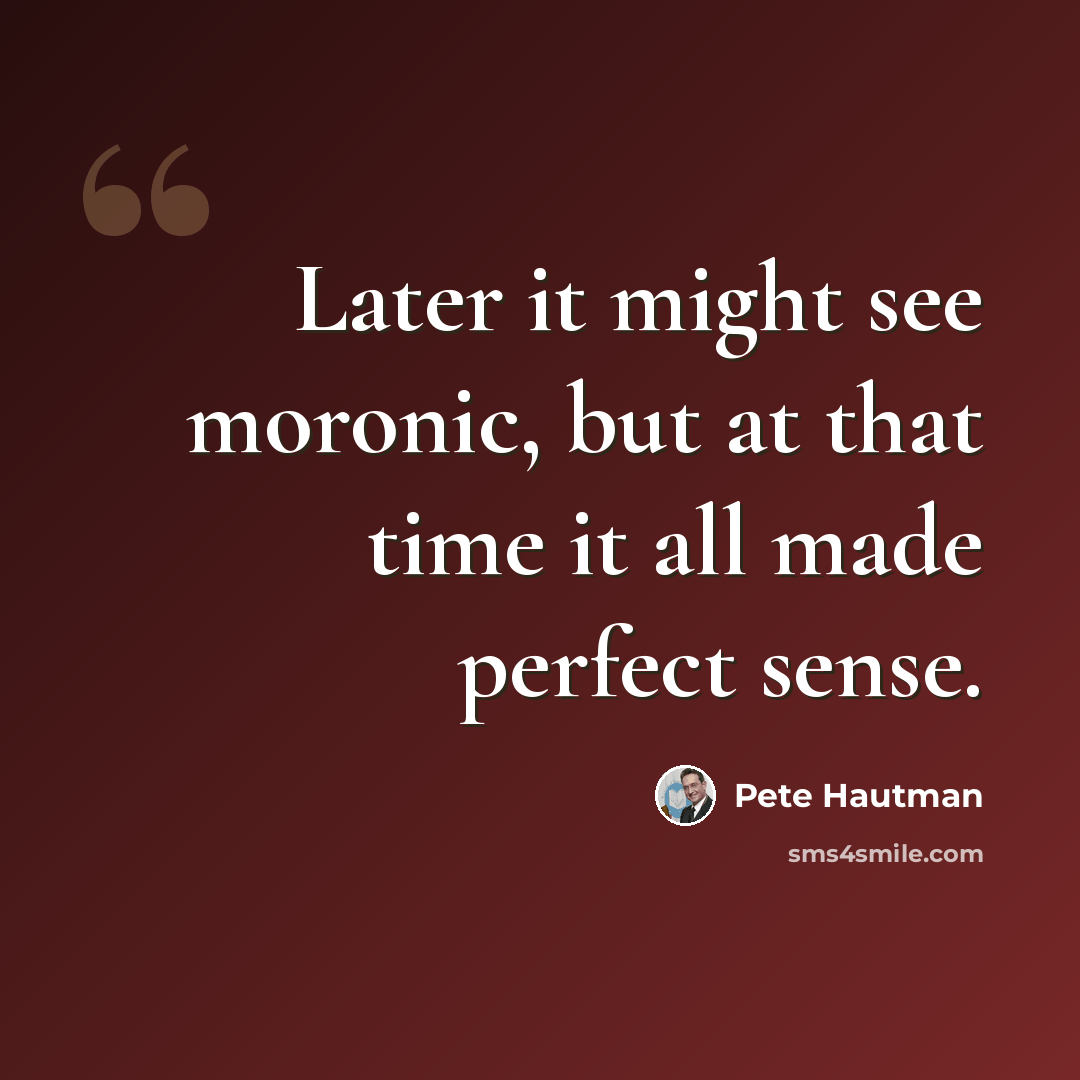 “Later it might see moronic, but at that time it all made perfect sense.” quote by Pete Hautman