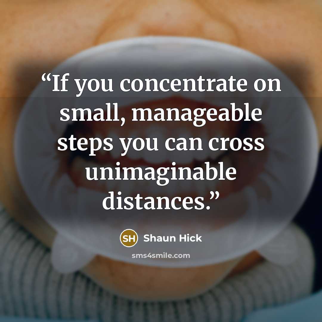 “If you concentrate on small, manageable steps you can cross unimaginable distances.” quote by Shaun Hick