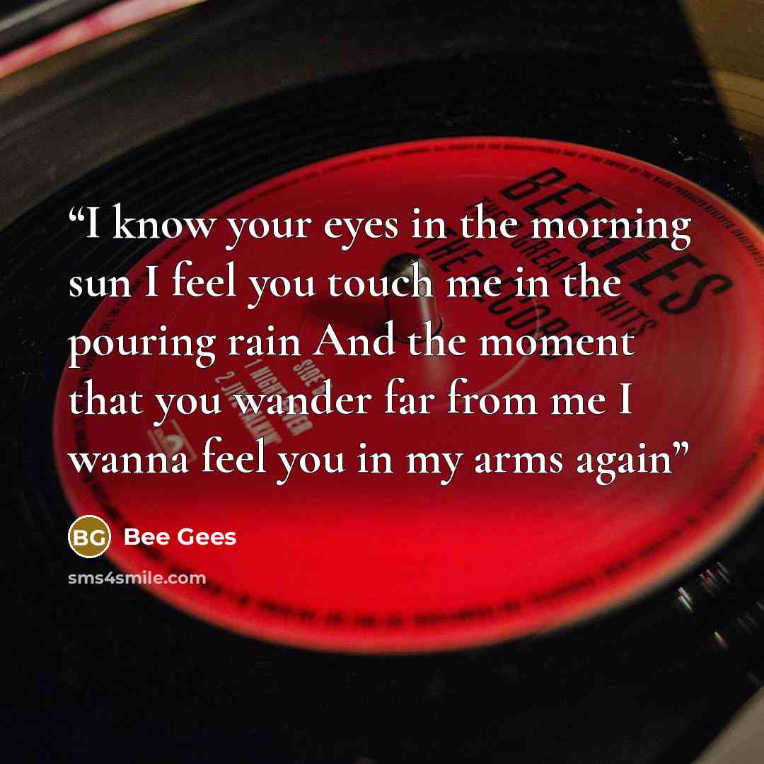 “I know your eyes in the morning sun I feel you touch me in the pouring rain And the moment that you wander far from me I wanna feel you in my arms again” quote by Bee Gees