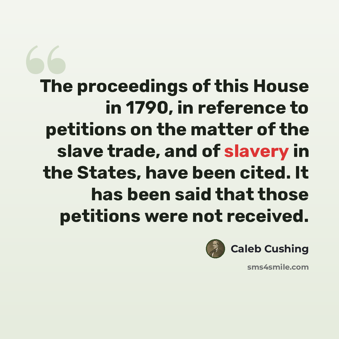 “The proceedings of this House in 1790, in reference to petitions on the matter of the slave trade, and of slavery in the States, have been cited. It has been said that those petitions were not received.” quote by Caleb Cushing
