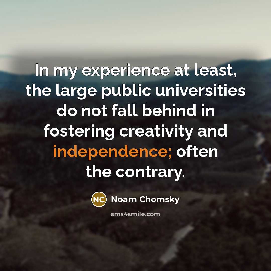 “In my experience at least, the large public universities do not fall behind in fostering creativity and independence; often the contrary.” quote by Noam Chomsky