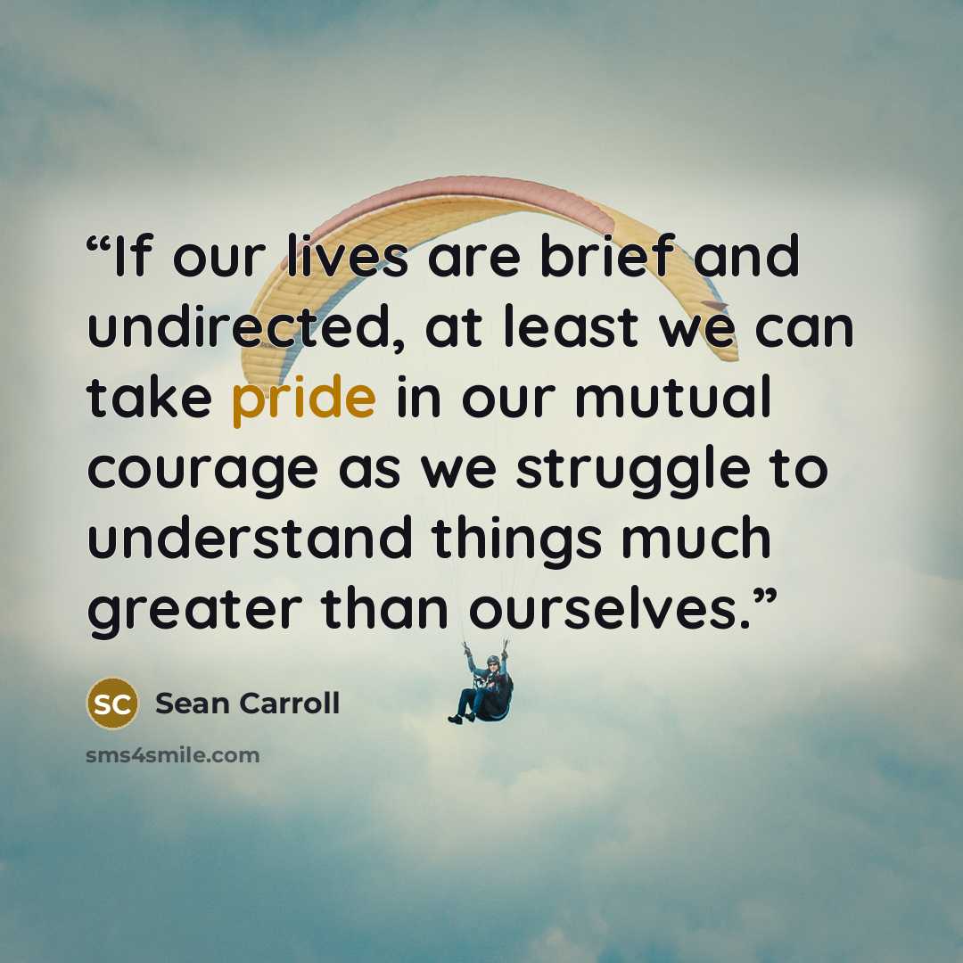 “If our lives are brief and undirected, at least we can take pride in our mutual courage as we struggle to understand things much greater than ourselves.” quote by Sean Carroll
