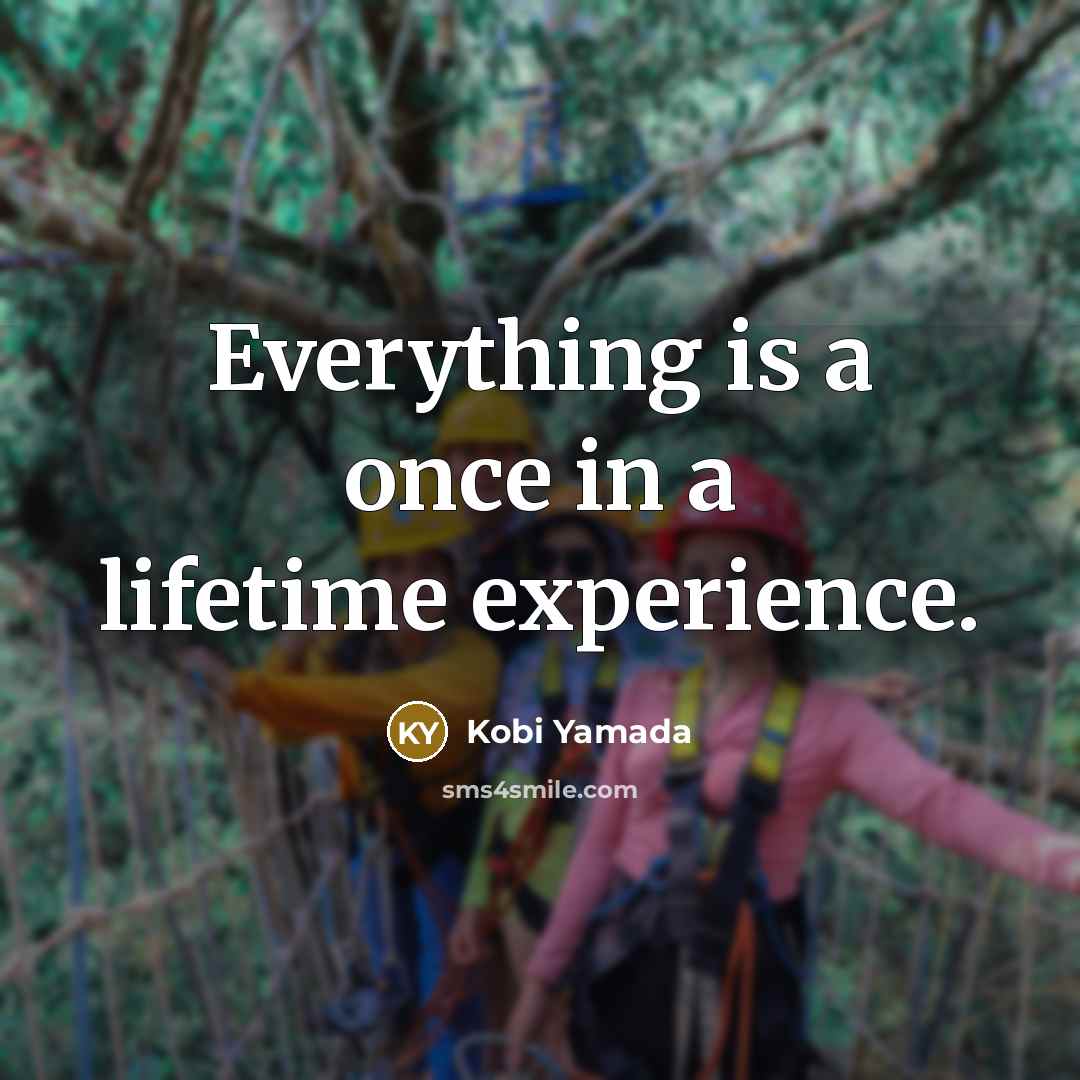 “Everything is a once in a lifetime experience.” quote by Kobi Yamada