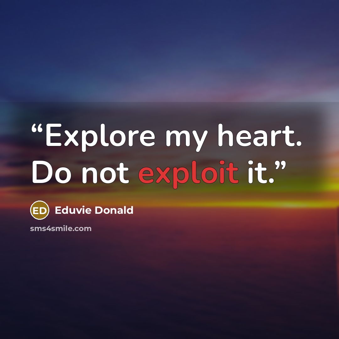 “Explore my heart. Do not exploit it.” quote by Eduvie Donald