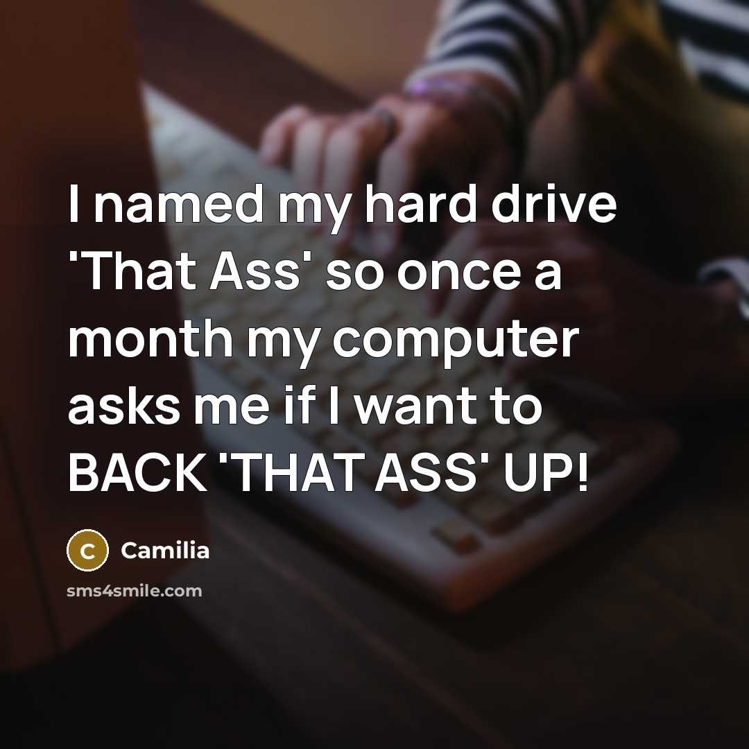 “I named my hard drive 'That Ass' so once a month my computer asks me if I want to BACK 'THAT ASS' UP!” quote by Camilia