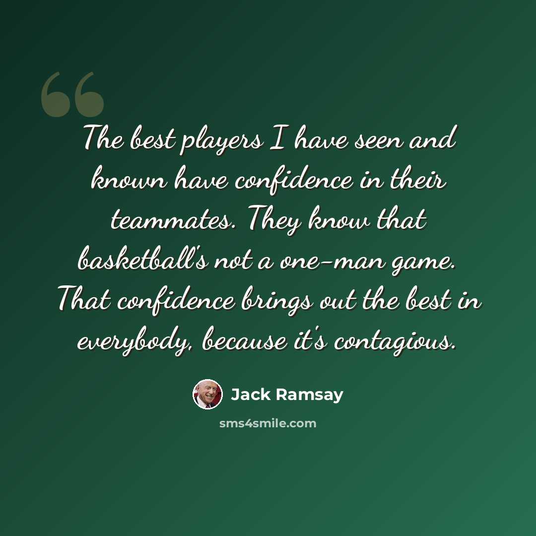 “The best players I have seen and known have confidence in their teammates. They know that basketball's not a one-man game. That confidence brings out the best in everybody, because it's contagious.” quote by Jack Ramsay