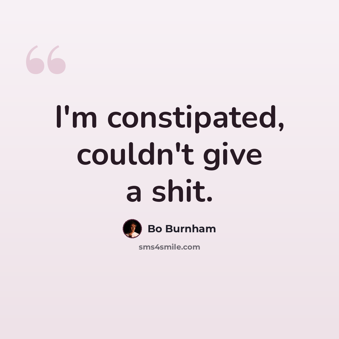 “I'm constipated, couldn't give a shit.” quote by Bo Burnham