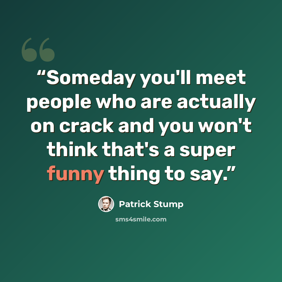 “Someday you'll meet people who are actually on crack and you won't think that's a super funny thing to say.” quote by Patrick Stump