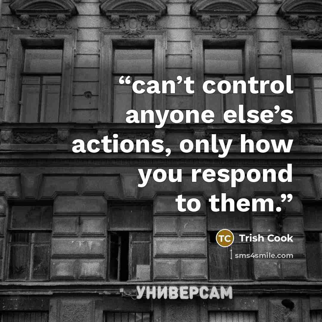 “can’t control anyone else’s actions, only how you respond to them.” quote by Trish Cook