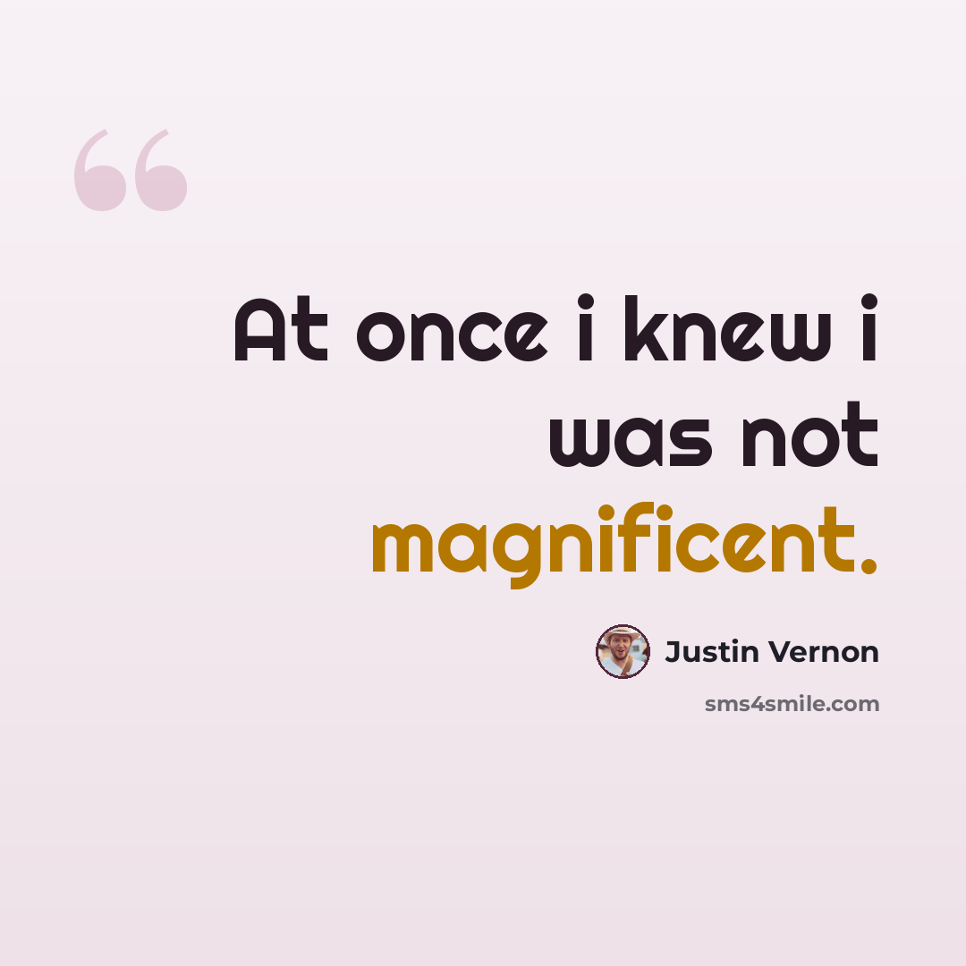 “At once i knew i was not magnificent.” quote by Justin Vernon