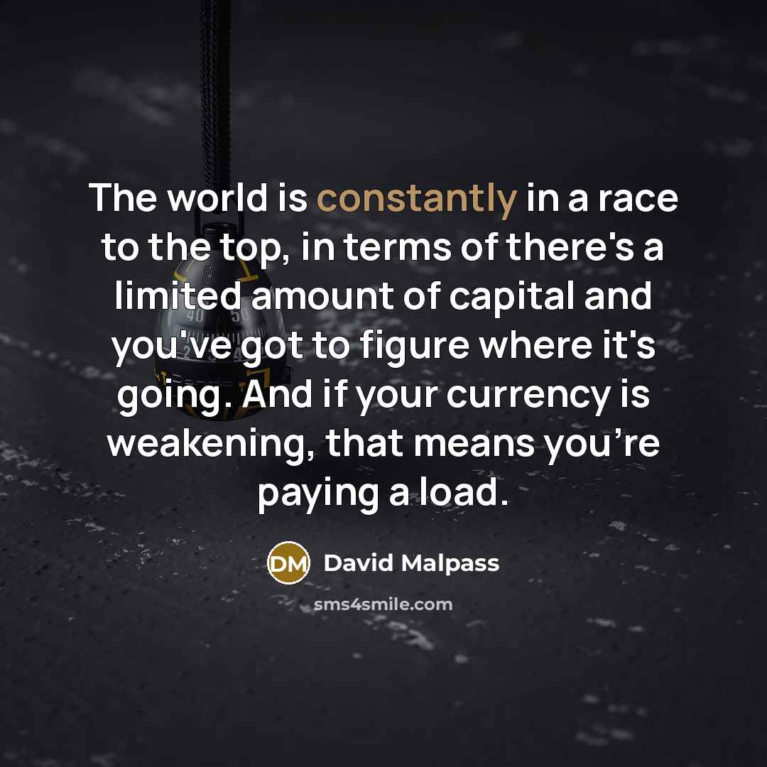 “The world is constantly in a race to the top, in terms of there's a limited amount of capital and you've got to figure where it's going. And if your currency is weakening, that means you're paying a load.” quote by David Malpass