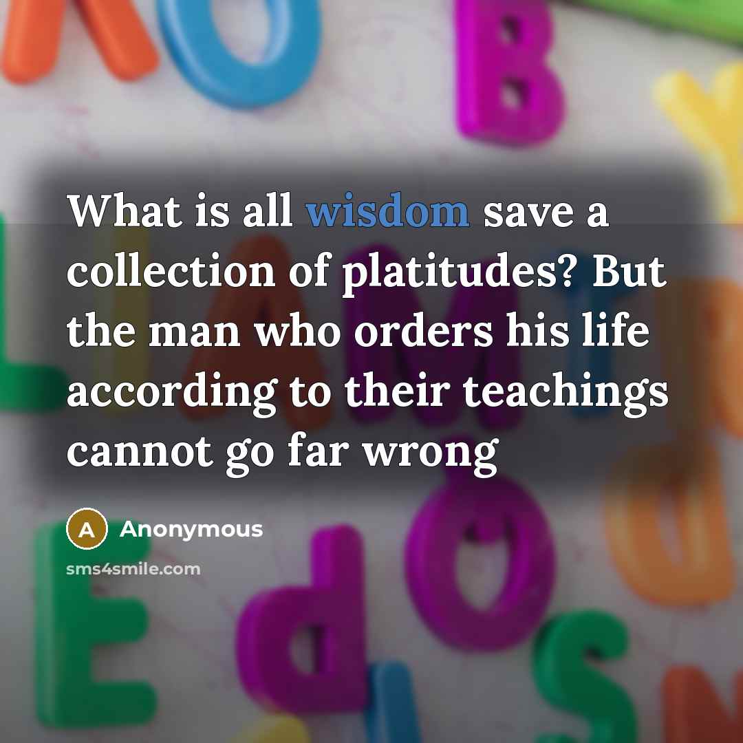 “What is all wisdom save a collection of platitudes? But the man who orders his life according to their teachings cannot go far wrong” quote by Anonymous