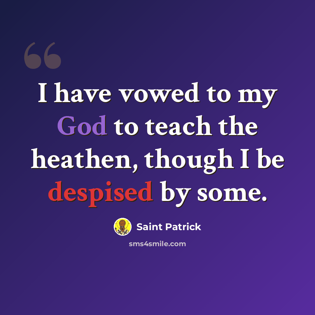 “I have vowed to my God to teach the heathen, though I be despised by some.” quote by Saint Patrick