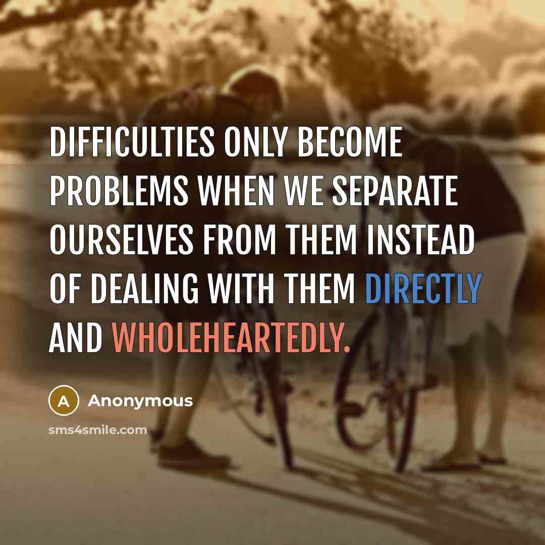 “Difficulties only become problems when we separate ourselves from them instead of dealing with them directly and wholeheartedly.” quote by Anonymous