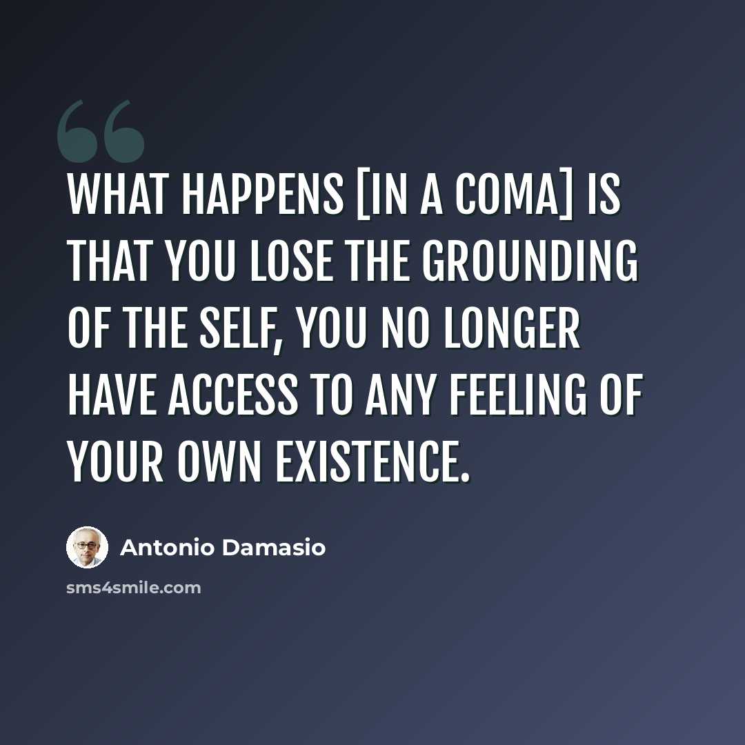 “What happens [in a coma] is that you lose the grounding of the self, you no longer have access to any feeling of your own existence.” quote by Antonio Damasio