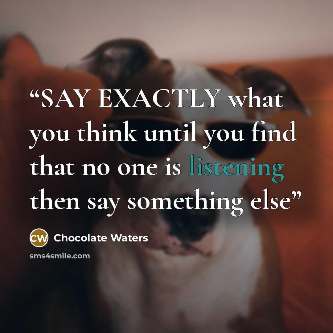 “SAY EXACTLY what you think until you find that no one is listening then say something else” quote by Chocolate Waters