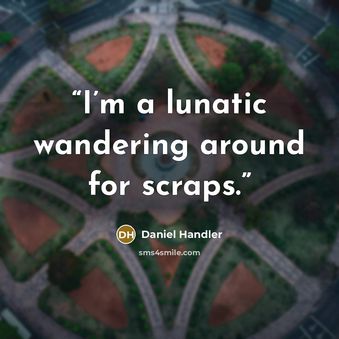 “I’m a lunatic wandering around for scraps.” quote by Daniel Handler