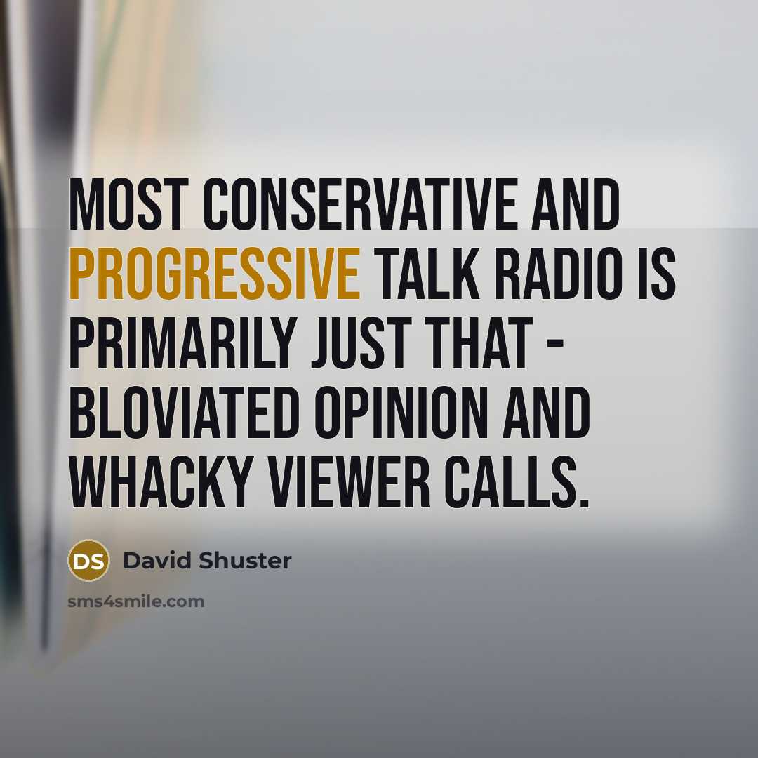 “Most conservative and progressive talk radio is primarily just that - bloviated opinion and whacky viewer calls.” quote by David Shuster