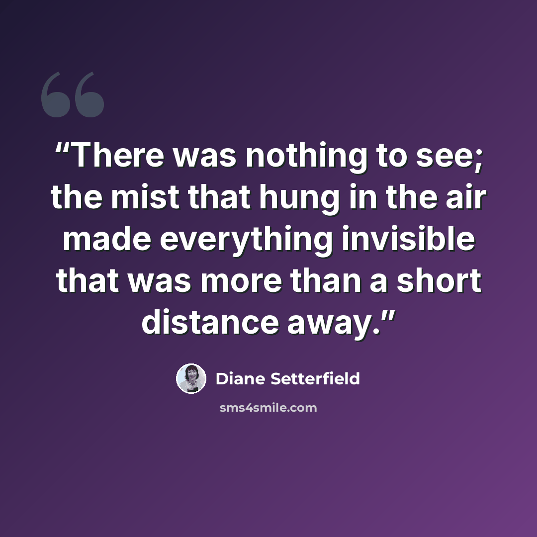 “There was nothing to see; the mist that hung in the air made everything invisible that was more than a short distance away.” quote by Diane Setterfield