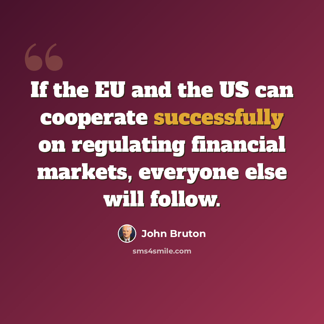 “If the EU and the US can cooperate successfully on regulating financial markets, everyone else will follow.” quote by John Bruton