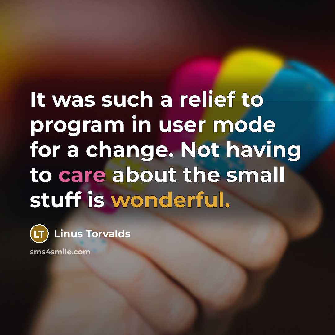 “It was such a relief to program in user mode for a change. Not having to care about the small stuff is wonderful.” quote by Linus Torvalds