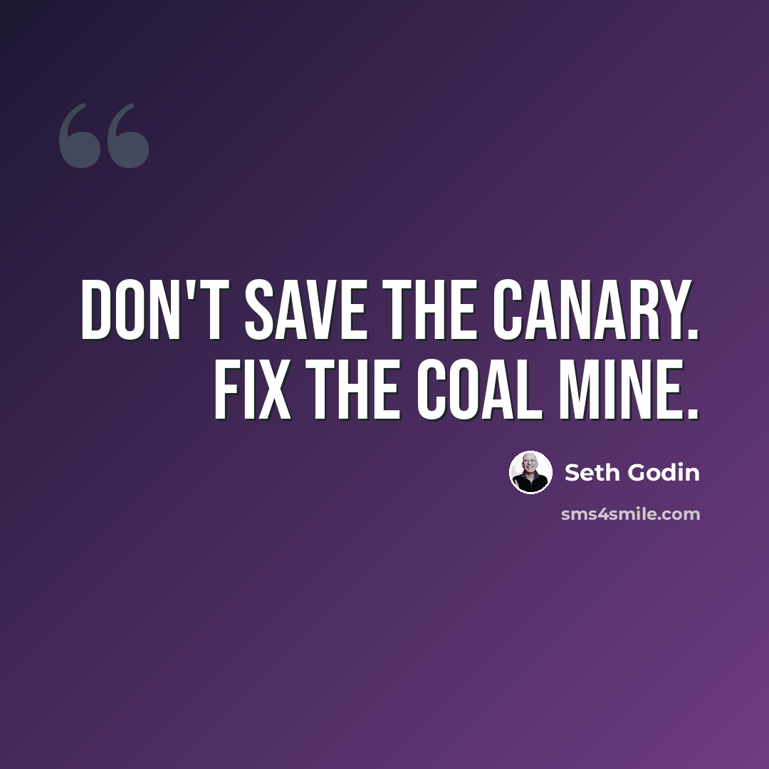 “Don't save the canary. Fix the coal mine.” quote by Seth Godin
