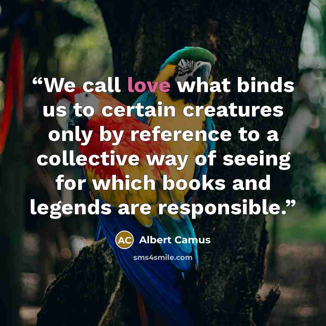 “We call love what binds us to certain creatures only by reference to a collective way of seeing for which books and legends are responsible.” quote by Albert Camus