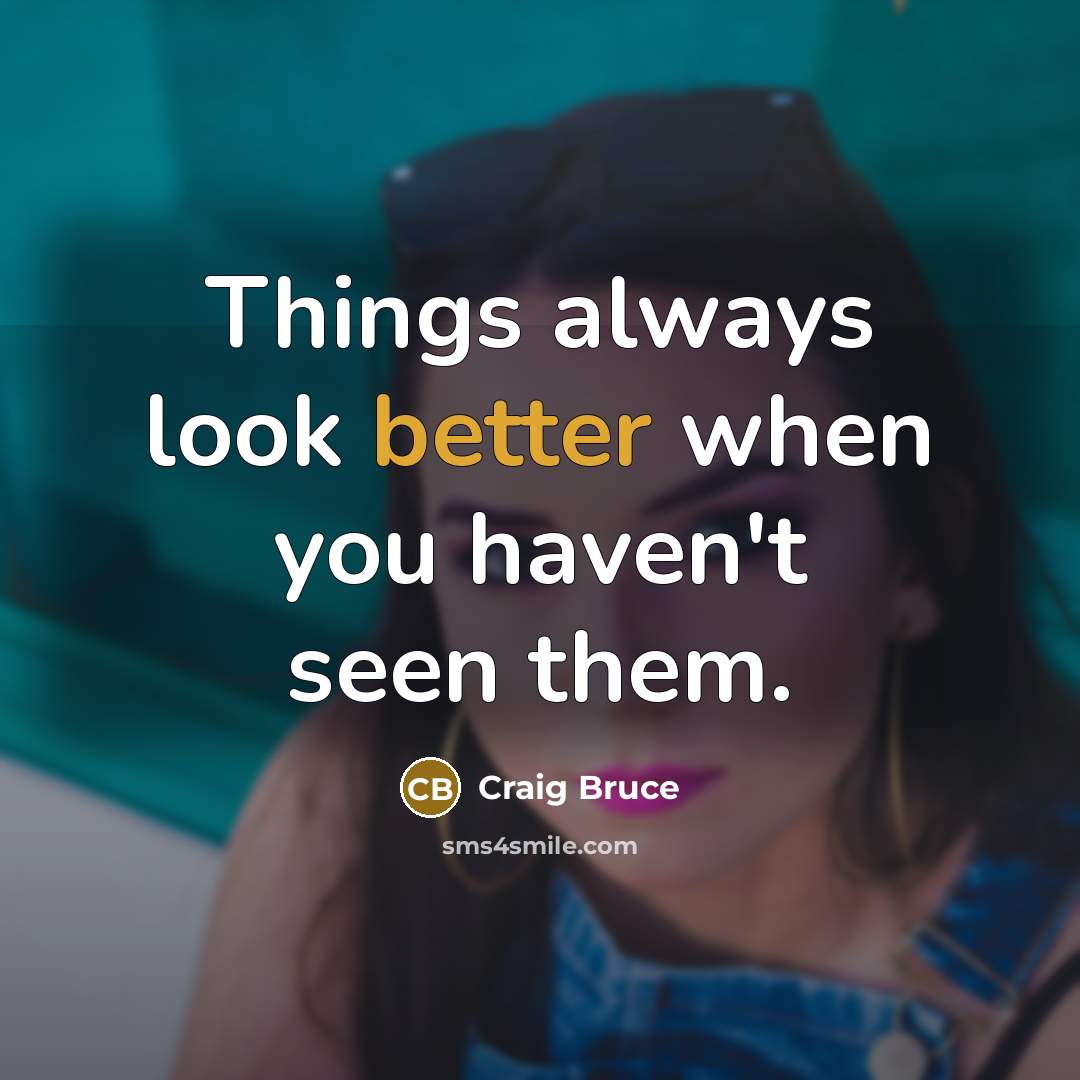 “Things always look better when you haven't seen them.” quote by Craig Bruce