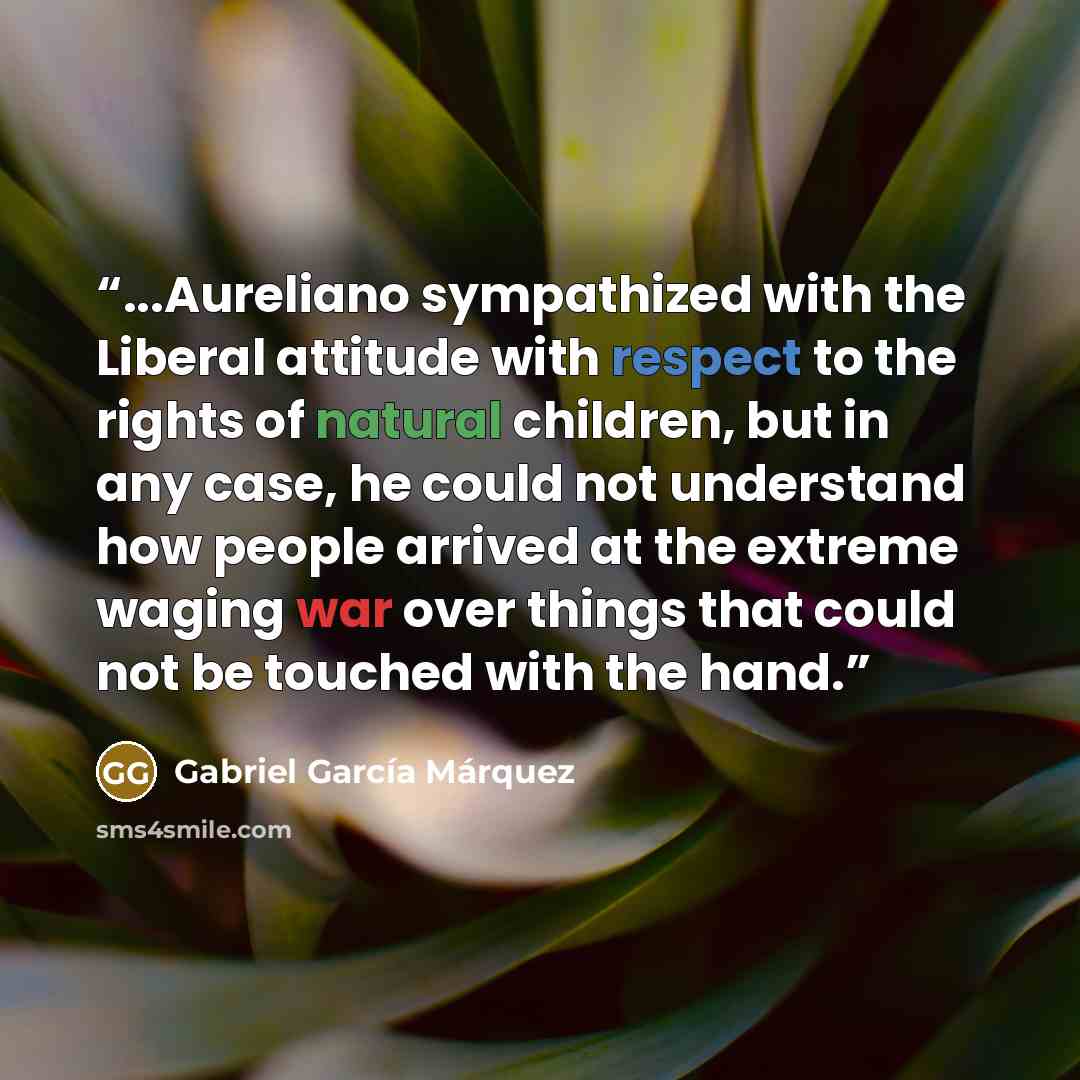 “...Aureliano sympathized with the Liberal attitude with respect to the rights of natural children, but in any case, he could not understand how people arrived at the extreme waging war over things that could not be touched with the hand.” quote by Gabriel García Márquez