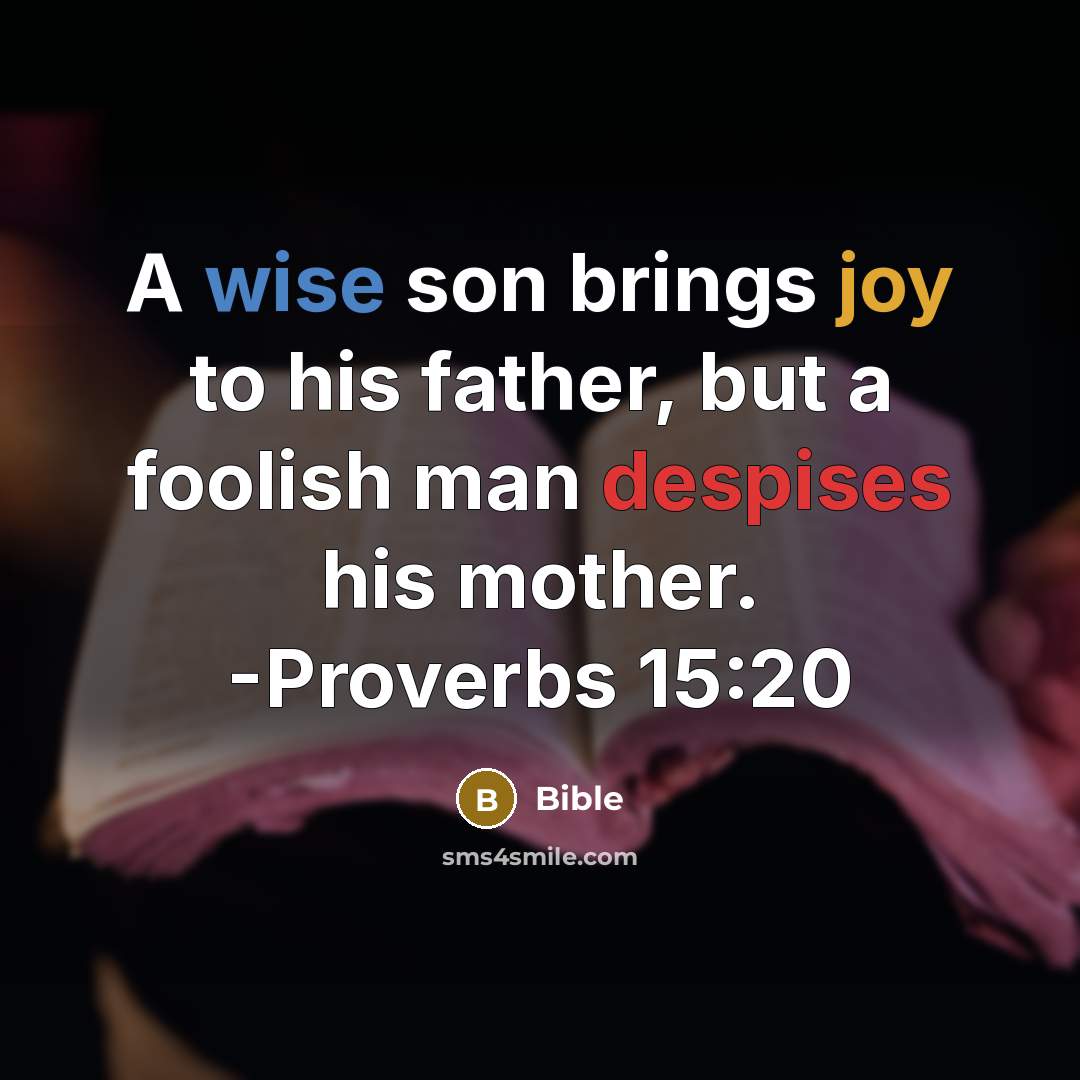 “A wise son brings joy to his father, but a foolish man despises his mother. -Proverbs 15:20” quote by Bible