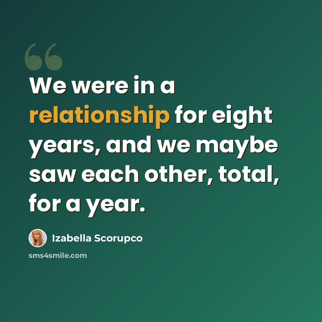 “We were in a relationship for eight years, and we maybe saw each other, total, for a year.” quote by Izabella Scorupco