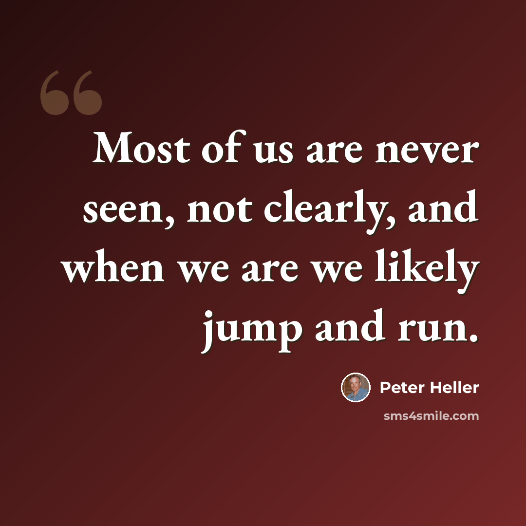 “Most of us are never seen, not clearly, and when we are we likely jump and run.” quote by Peter Heller