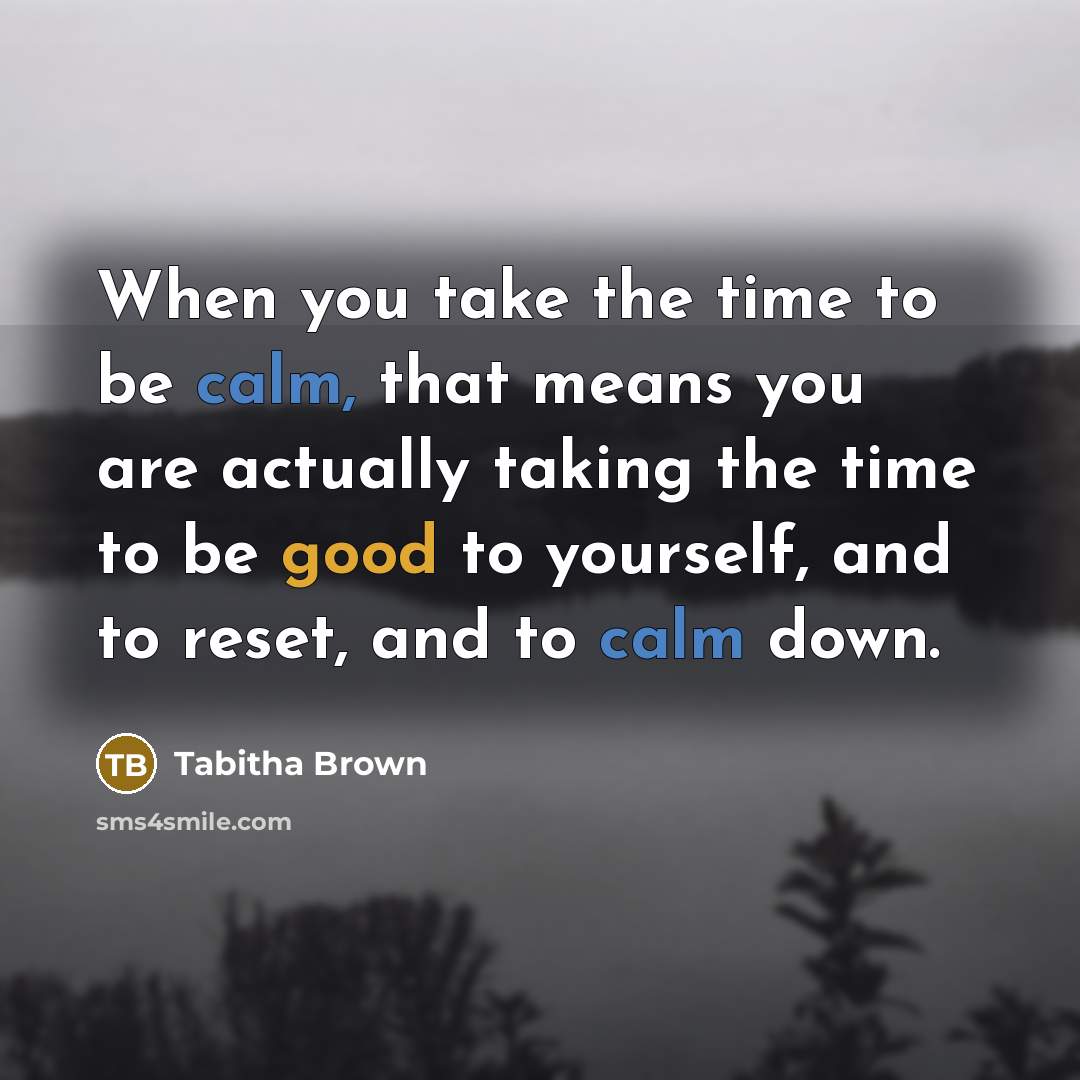 “When you take the time to be calm, that means you are actually taking the time to be good to yourself, and to reset, and to calm down.” quote by Tabitha Brown