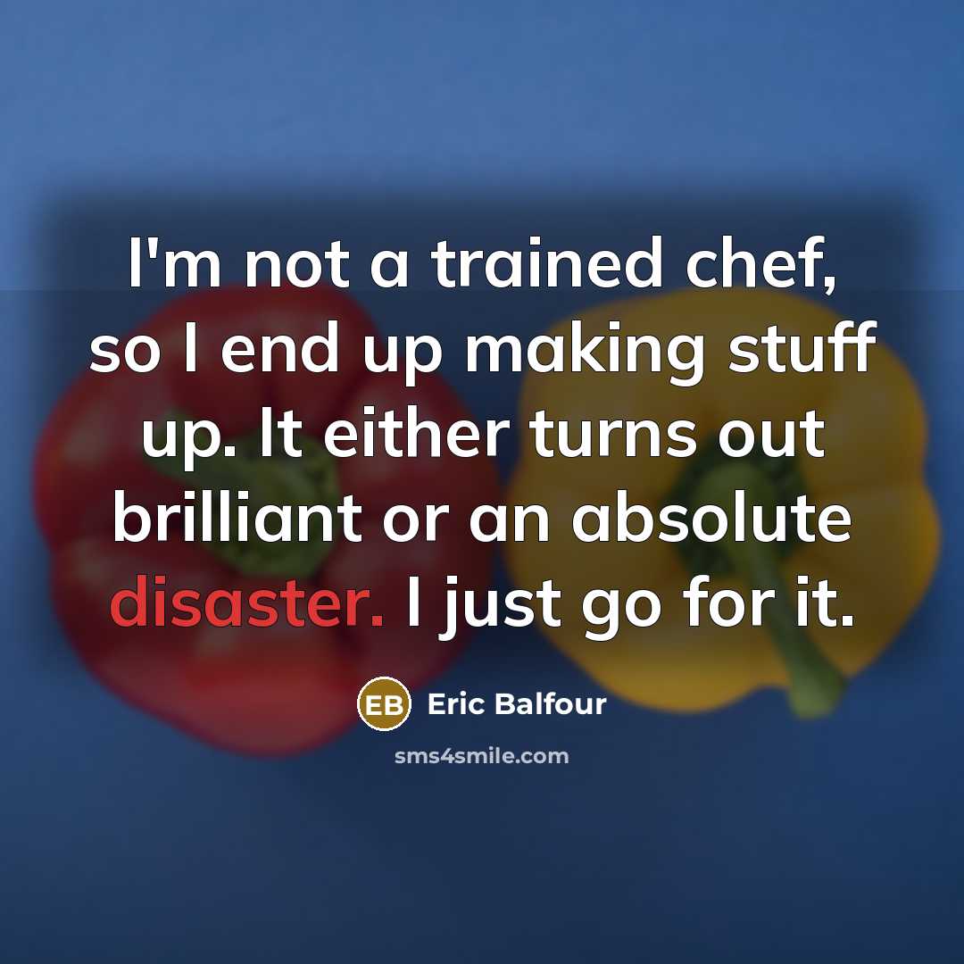 “I'm not a trained chef, so I end up making stuff up. It either turns out brilliant or an absolute disaster. I just go for it.” quote by Eric Balfour