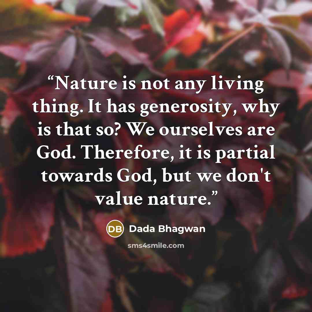 “Nature is not any living thing. It has generosity, why is that so? We ourselves are God. Therefore, it is partial towards God, but we don't value nature.” quote by Dada Bhagwan