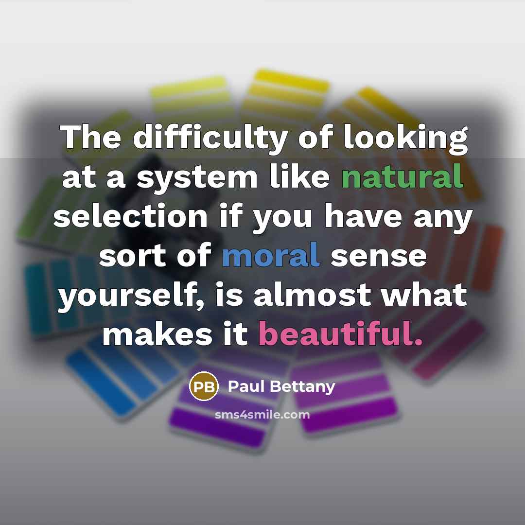 “The difficulty of looking at a system like natural selection if you have any sort of moral sense yourself, is almost what makes it beautiful.” quote by Paul Bettany