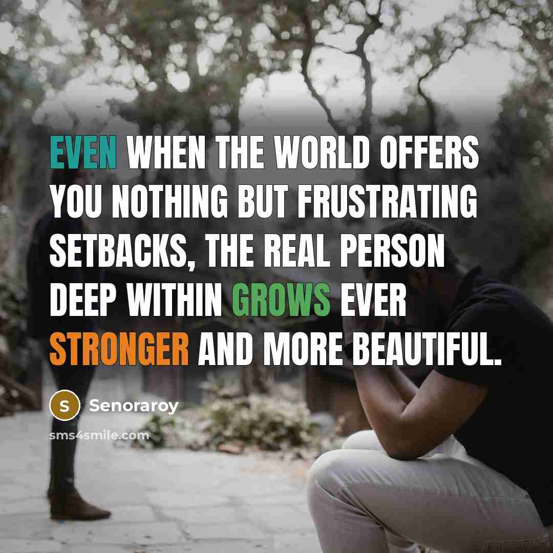 “Even when the world offers you nothing but frustrating setbacks, the real person deep within grows ever stronger and more beautiful.” quote by Senoraroy